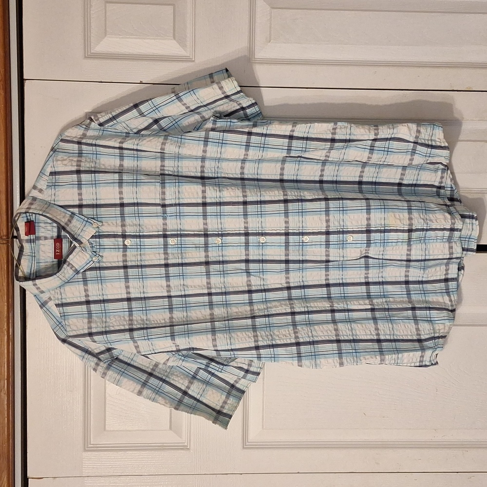 Izod Short Sleeve Button Down Plaid Shirt